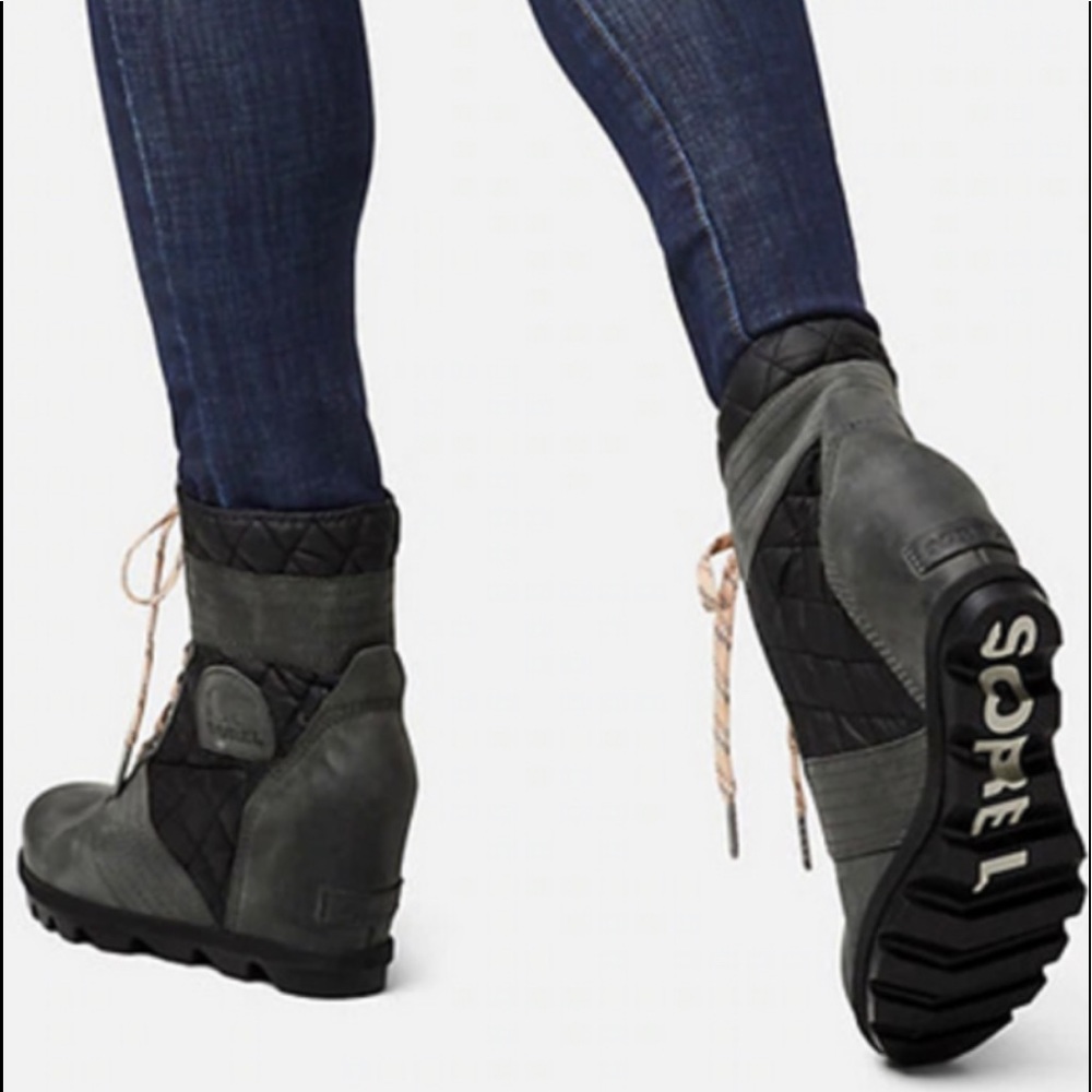 SOREL LEXIE WEDGE WATERPROOF BOOTIES DARK SLATE - Picture 6 of 10